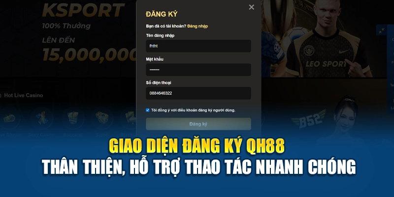 Giao diện đăng ký QH88